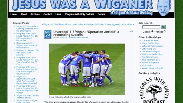Website design // Jesus Was a Wiganer // Non-commercial football weblog